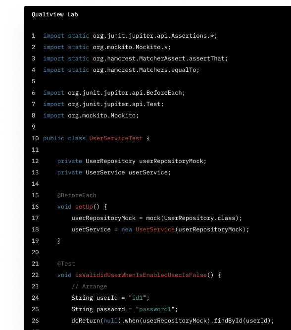 Code snippet showing software testing